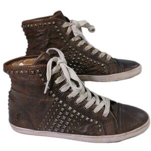 Frye Shoes Womens 8M Kira Biker Studded High Top Sneakers Brown Lace Up 71114